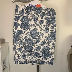 Floral Blue & White Pencil Skirt
